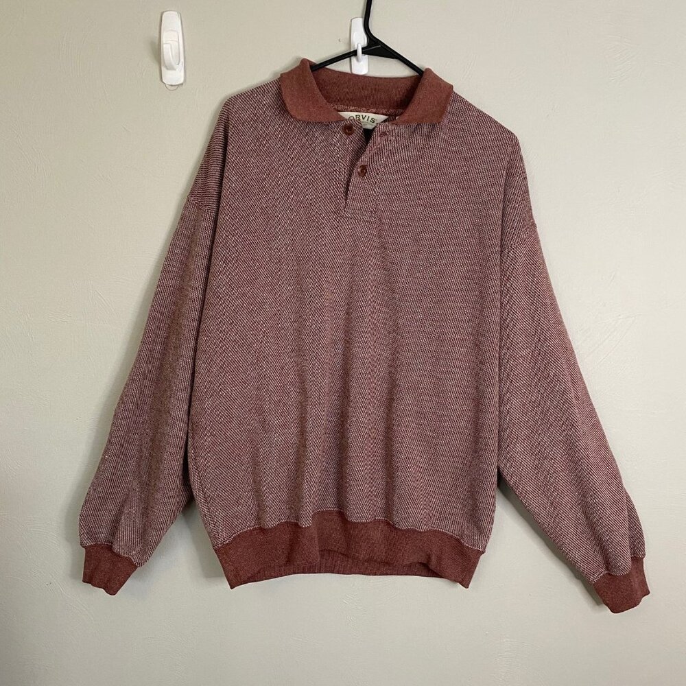 Orvis Maroon Fleece Pullover 1/4 Button Large Suede Patch Elbow Outdoor Vintage